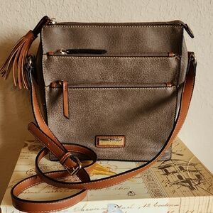 Simply Noelle Taupe and Tan Crossbody with Tassel Accent